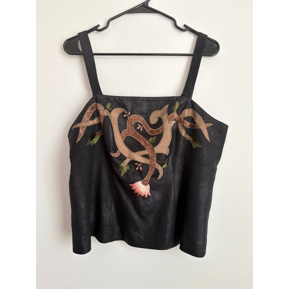 VNTG Y2K Embroidered Floral Corset Tank Gothic Dark Fairycore Boho Cottagecore‎